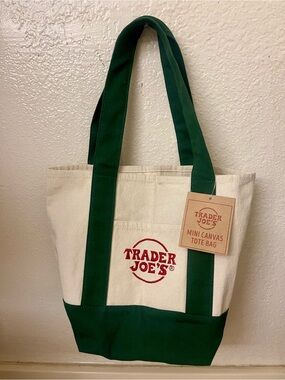 Trader Joe's Mini Canvas Tote - Cream & Dark Green